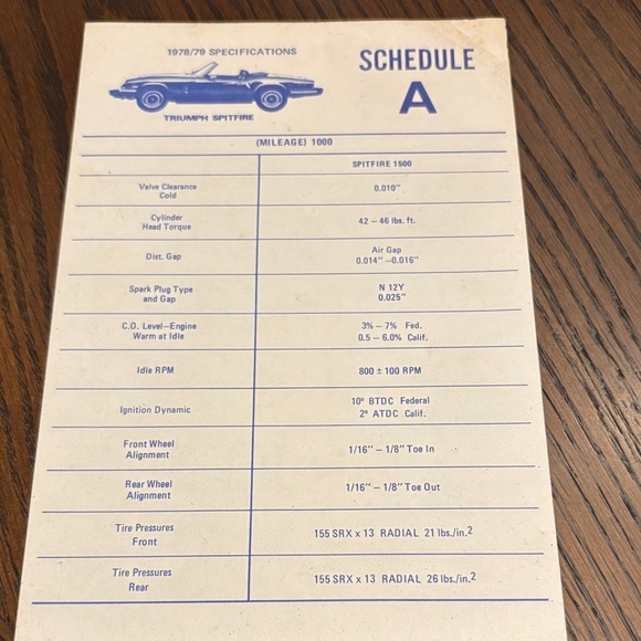 Triumph Spitfire Specification Sheets - Picture 2 of 11